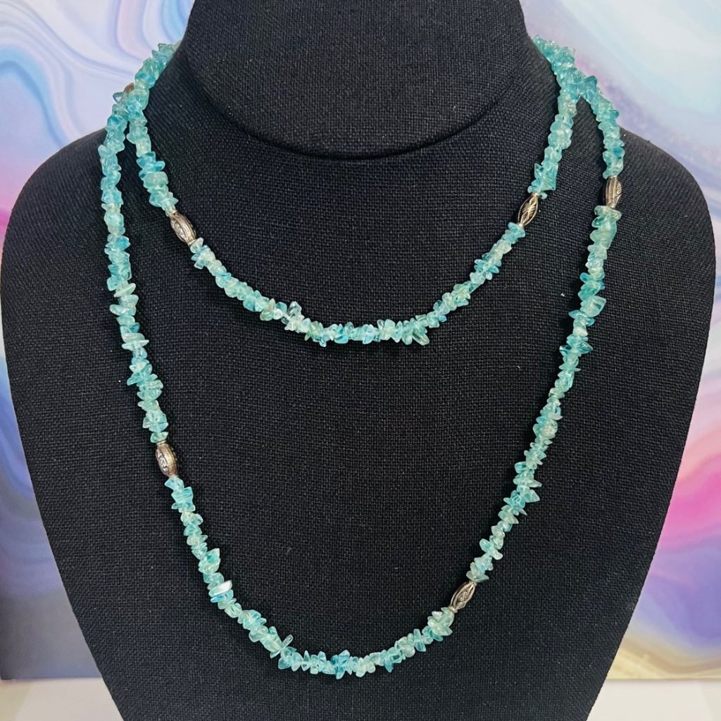 Vintage - Signed - India 925 Silver Clear Blue Apatite Chips Necklace 48$